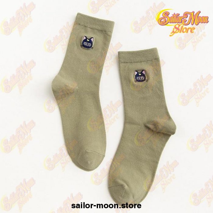 2021 New Sailor Moon Socks Embroidery Cotton Knitting High Quality Green