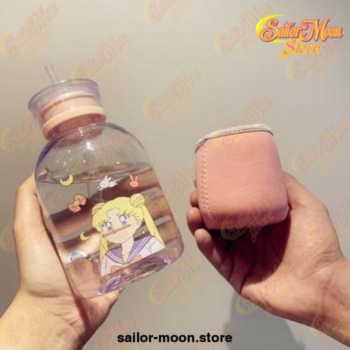 Cute Sailor Moon Transparent Plastic Water Bottle 500Ml / Clear With Cover 3