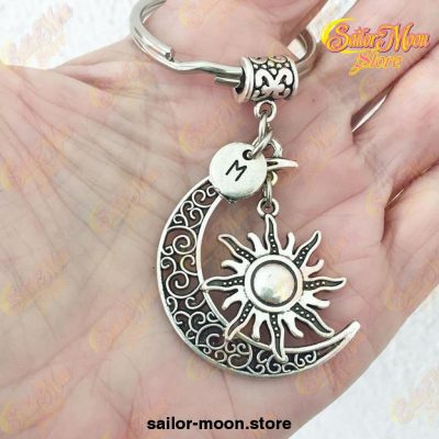 Hollow Sun And Moon Keychain Crescent 26 English Letter