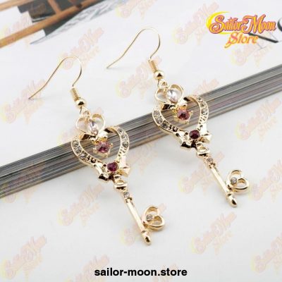 Sailor Moon Earrings Heart Key Crystal Pendant Jewelry