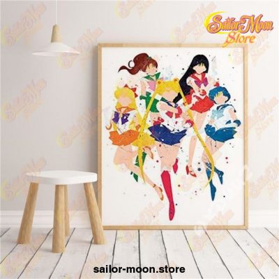 Sailor Moon Team Water Color Poster Wall Art