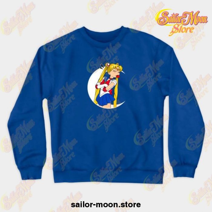 Usagi Tongue Out - White Moon Crewneck Sweatshirt Blue / S