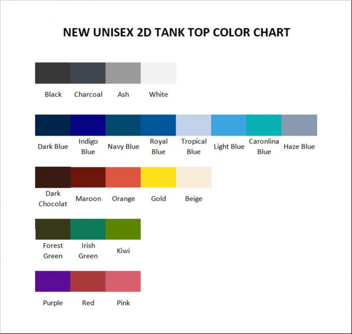 tank top color chart - Sailor Moon Store