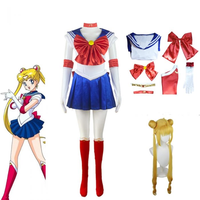 Anime Sailor Moon Cosplay Costume Tsukino Usagi Uniform Dress Outfits Cosplay Yellow Wig Halloween Carnivl Party - Sailor Moon Store