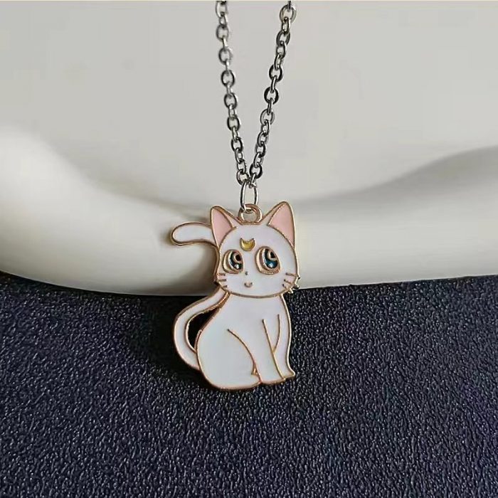 Fashion Sailor Moon Cat Pendant Necklace for Women Cute Anime Geometry Titanium Steel Couple Sweater Chain 4 - Sailor Moon Store