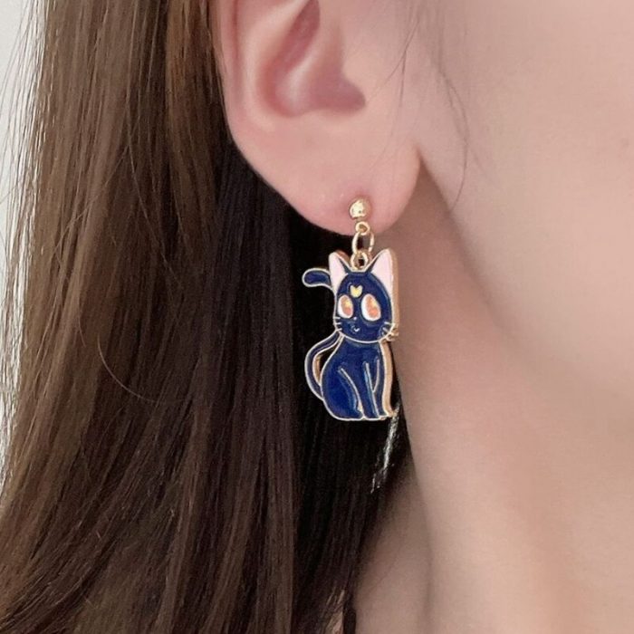 Sailor Moon Cat Earrings Luna and Artemis Anime Inspired Enamel Drop Earrings Kawaii Animal Jewelry for 2 - Sailor Moon Store