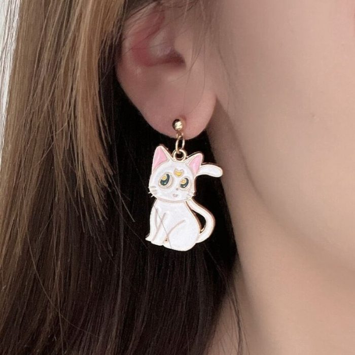 Sailor Moon Cat Earrings Luna and Artemis Anime Inspired Enamel Drop Earrings Kawaii Animal Jewelry for 3 - Sailor Moon Store