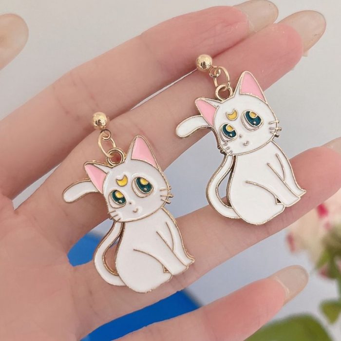Sailor Moon Cat Earrings Luna and Artemis Anime Inspired Enamel Drop Earrings Kawaii Animal Jewelry for - Sailor Moon Store