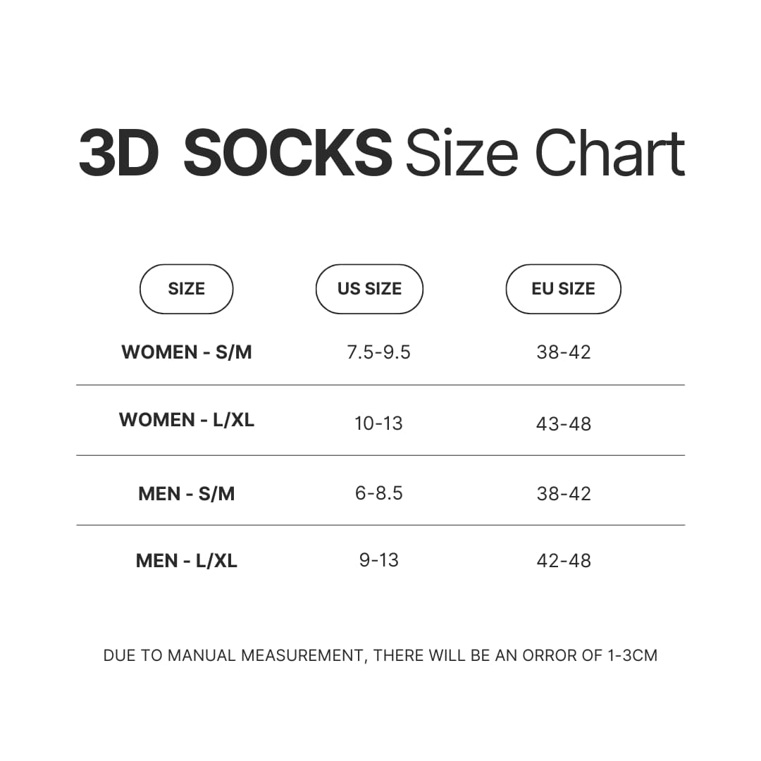 3D Socks Size Chart - Sailor Moon Store