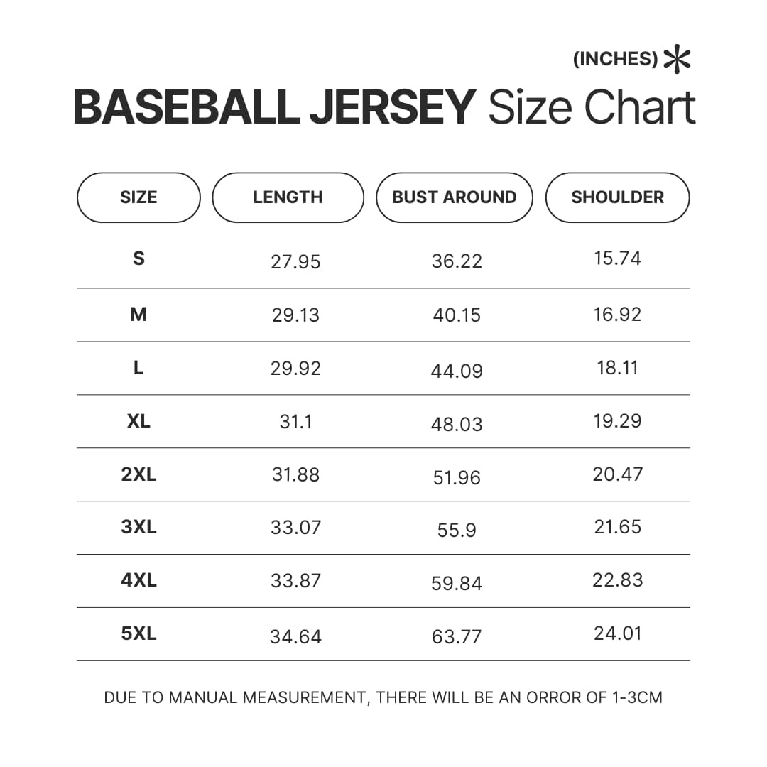Baseball Jersey Size Chart - Sailor Moon Store