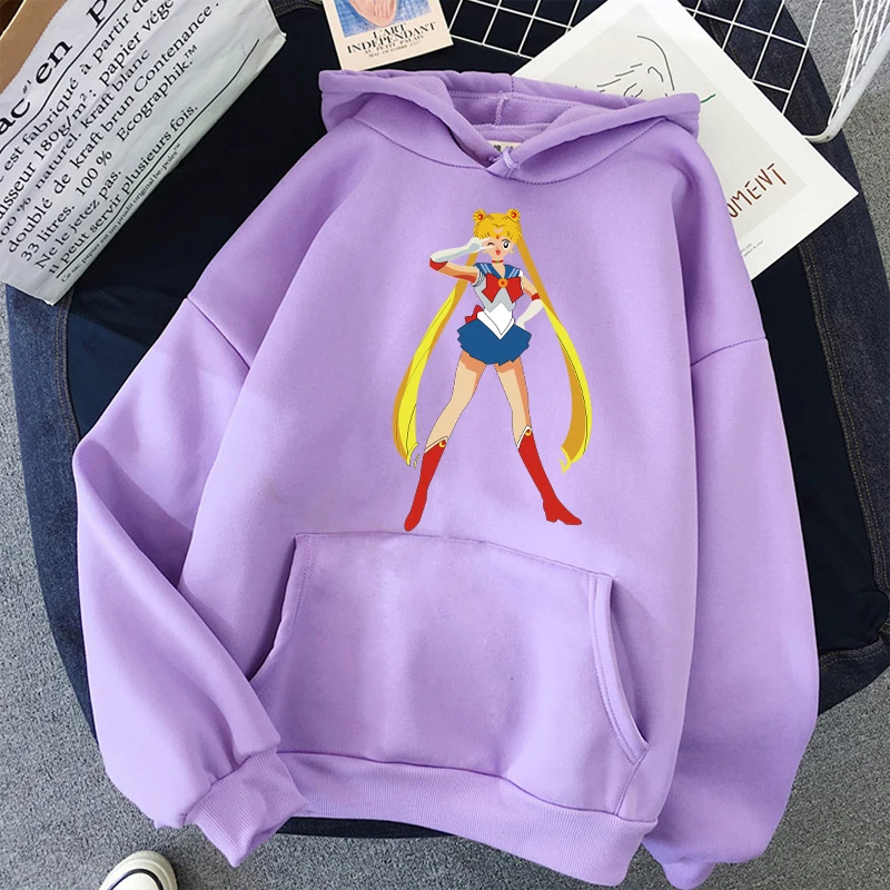 2023 Anime Sailor Moon Womens Hooded Sweater Cartoon Plush Pullovers Tops Tracksuit Sportswear Women s Casual 1 - Sailor Moon Store
