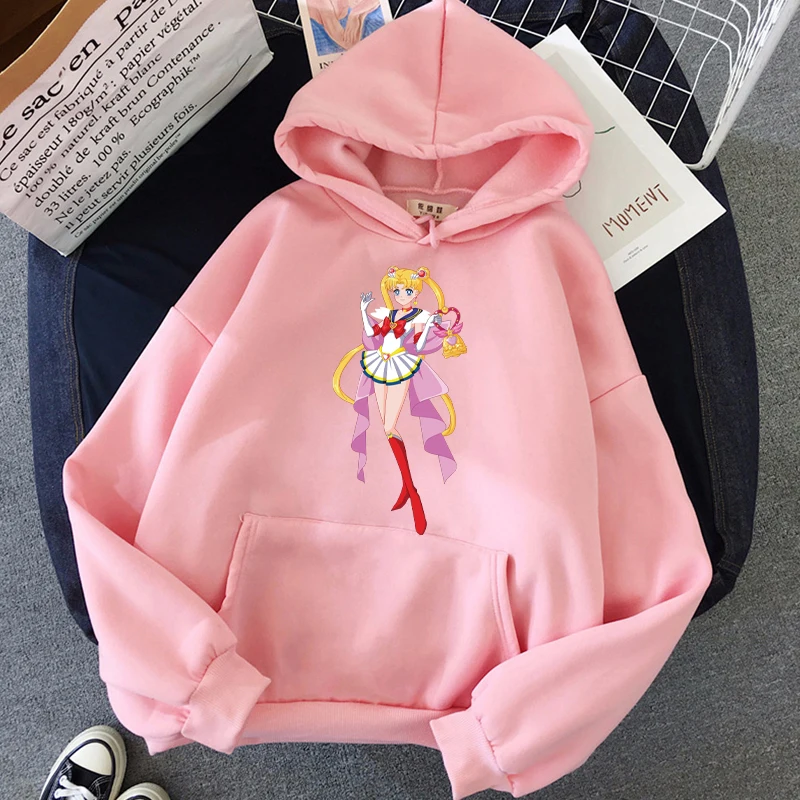 2023 Anime Sailor Moon Womens Hooded Sweater Cartoon Plush Pullovers Tops Tracksuit Sportswear Women s Casual - Sailor Moon Store