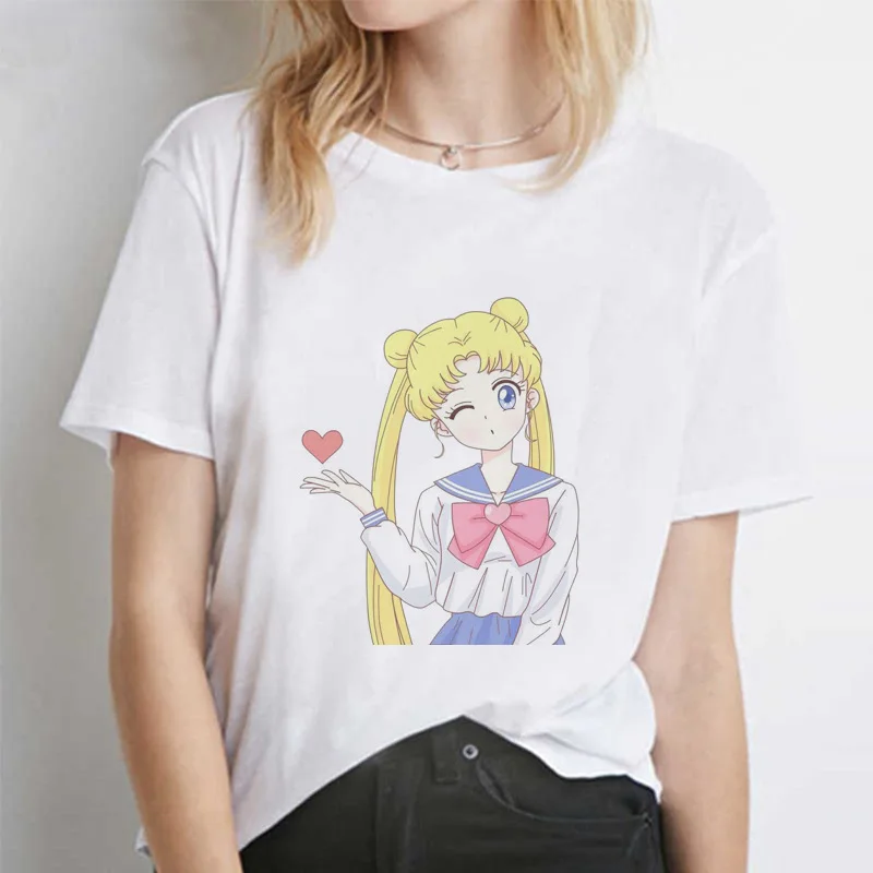 Harajuku Summer Tops Kawaii T shirt Sailor Moon Funny Cartoon Graphic Printing Women T Shirts Fashion 12 - Sailor Moon Store