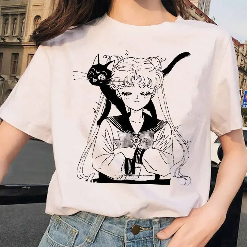 Harajuku Summer Tops Kawaii T shirt Sailor Moon Funny Cartoon Graphic Printing Women T Shirts Fashion 4 - Sailor Moon Store