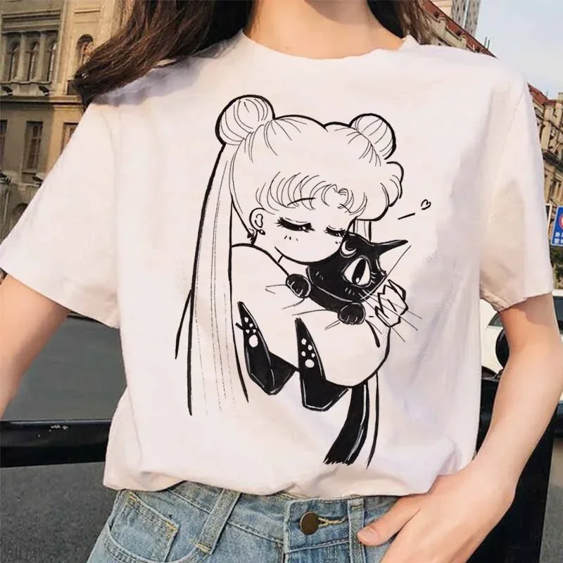 Harajuku Summer Tops Kawaii T shirt Sailor Moon Funny Cartoon Graphic Printing Women T Shirts Fashion - Sailor Moon Store