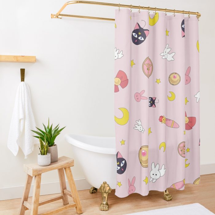 Sailor Moon Pink Kawaii Shower Curtain